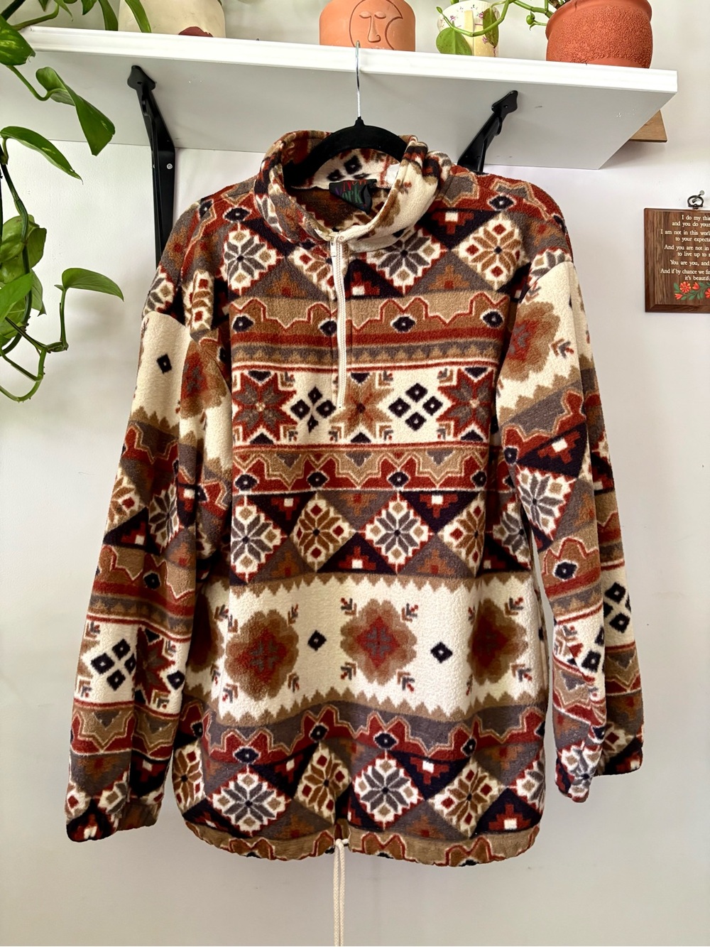 New York Classics Aztec Fleece Pullover - Cream, Brown & Rust